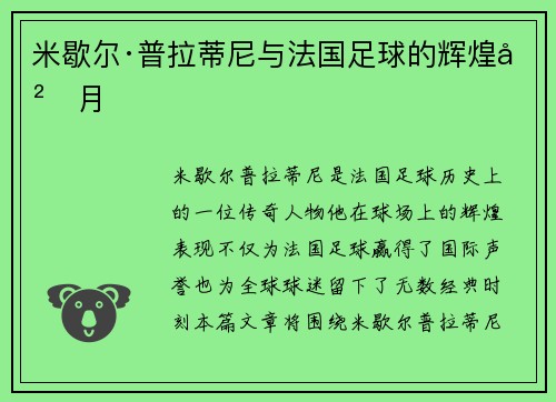米歇尔·普拉蒂尼与法国足球的辉煌岁月 米歇尔·普拉蒂尼与法国足球的辉煌岁月